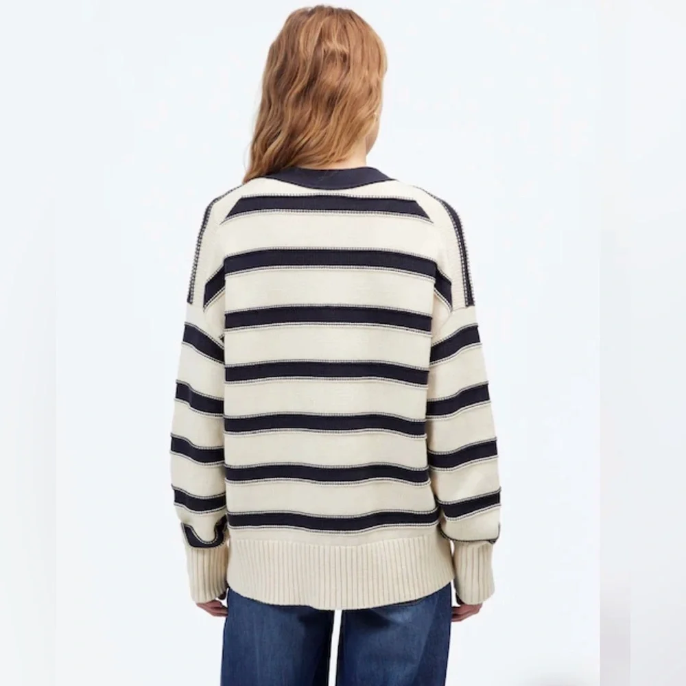 Madewell Oversized Cotton Cardigan in Stripe Cream Navy NT645 100% Cotton Small - Picture 4 of 10